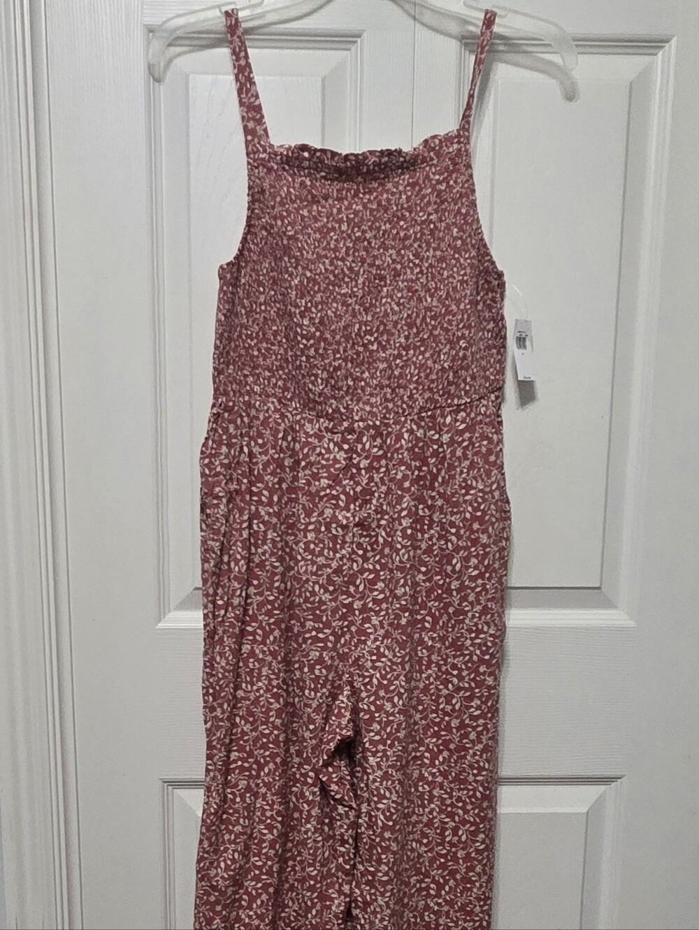 Old Navy Mauve Rust Floral Smocked Jumpsuit with Adjustable Straps